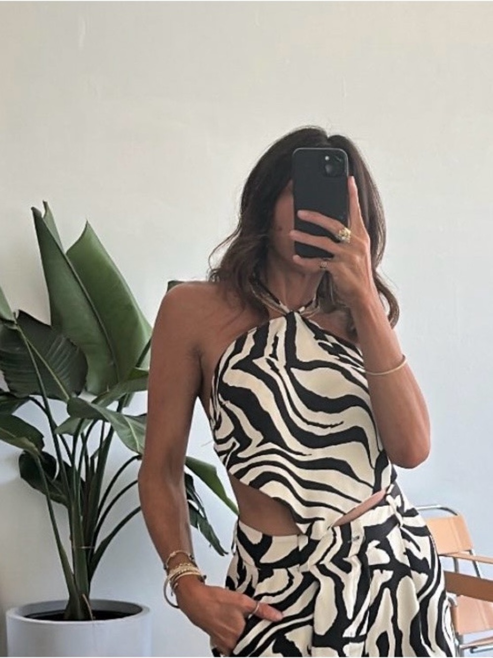 RESA NWT Small Tigris Print Black & White Zebra Halter Camisole